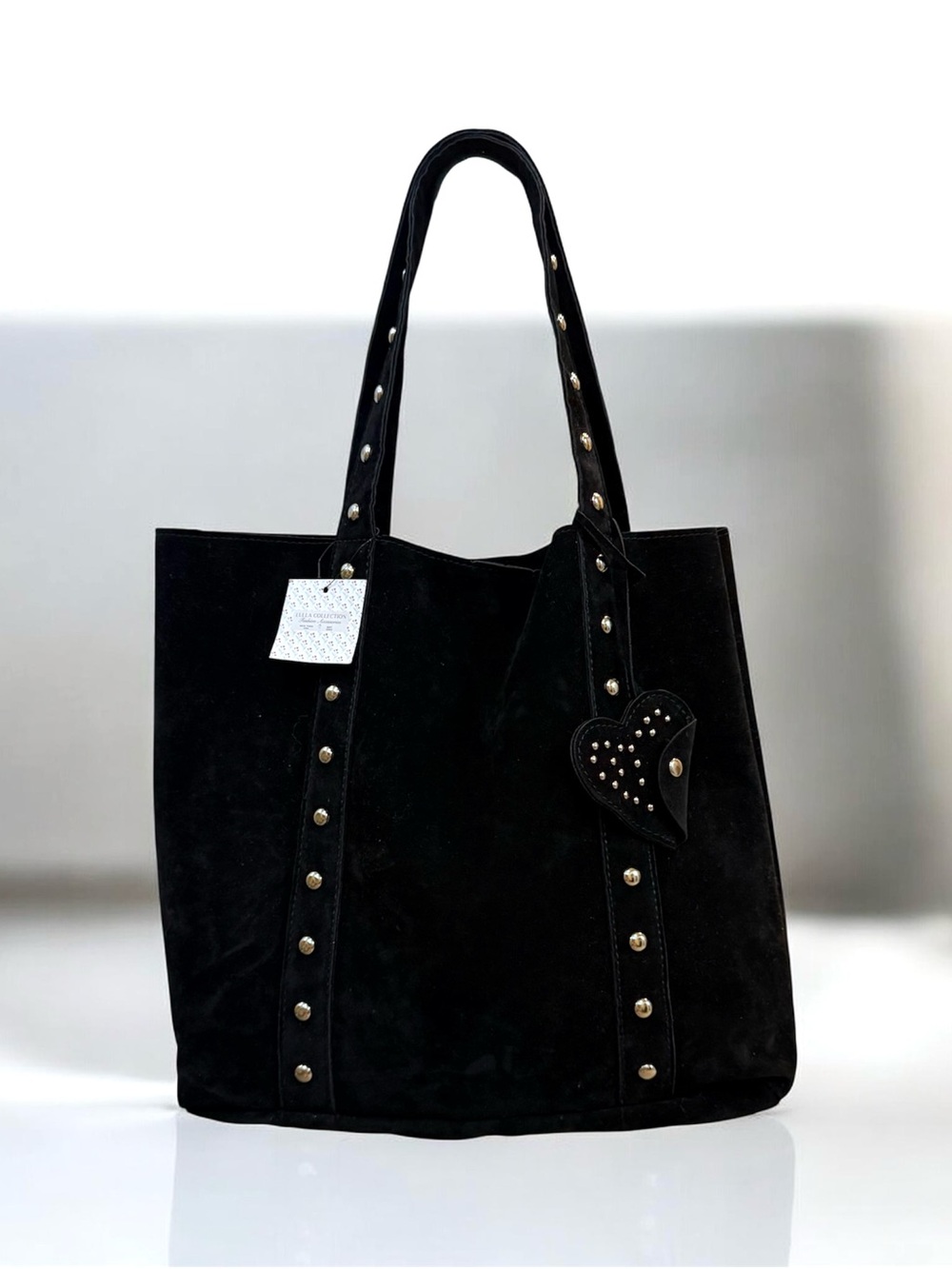 Lulla collection Black Studded faux Suede Tote Bag nwt
